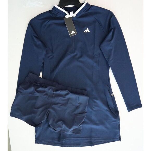 adidas HS8959 Women's Sz M Collegiate Navy Blue L/S Golf Dress w/Shorts - Picture 2 of 16